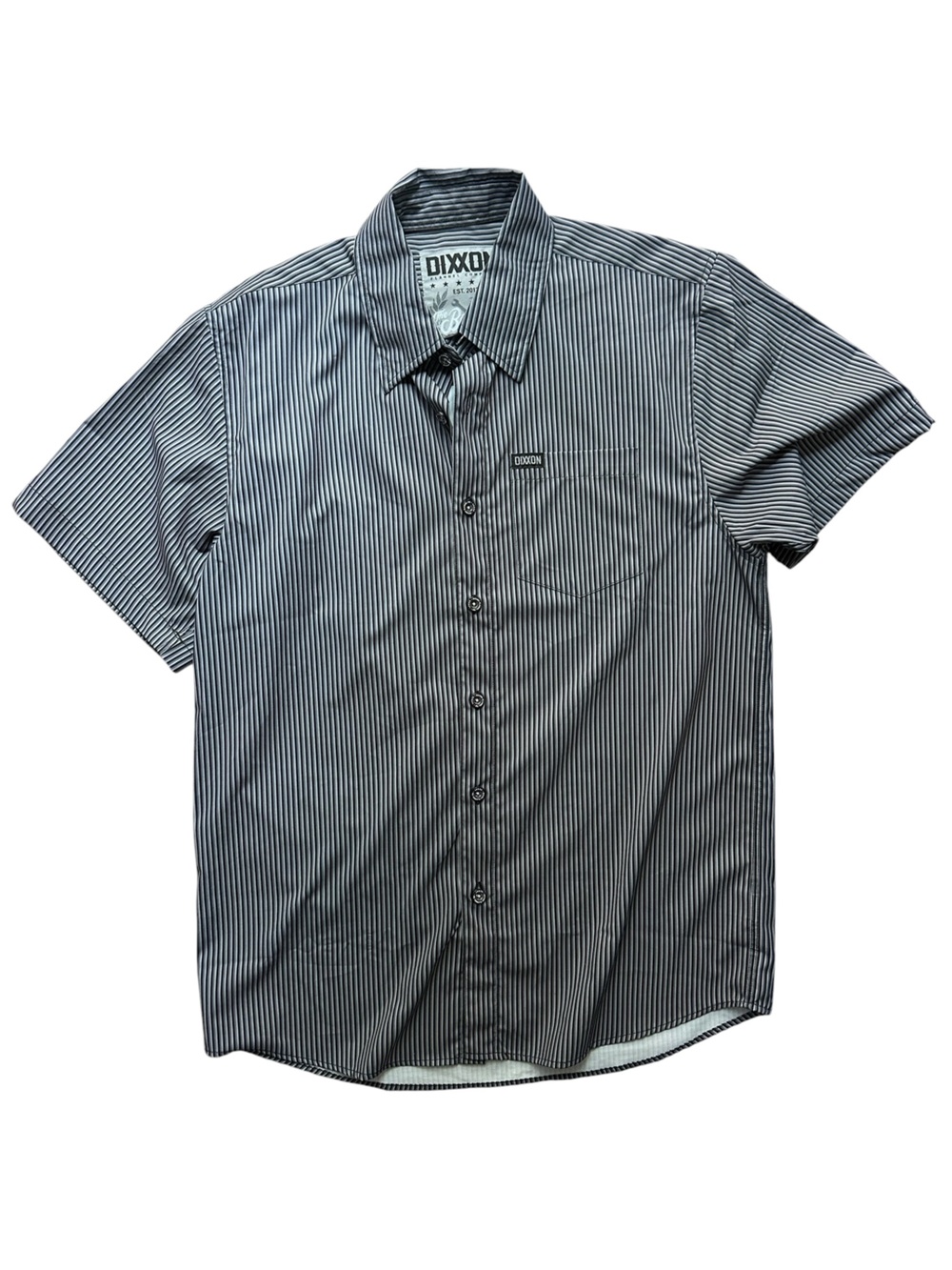 Dixxon Benny Triple Stripe Short Sleeve Button-Up‎ Shirt. Black Gray Size Medium